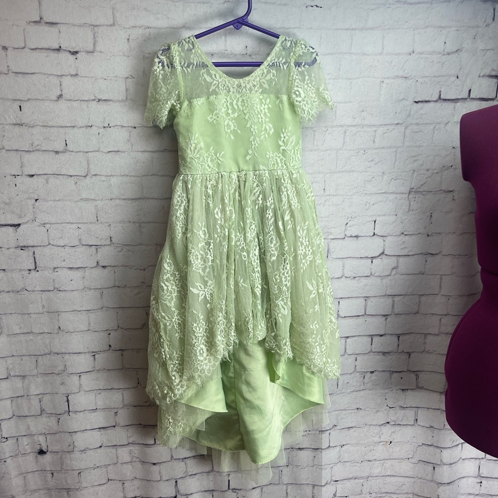 Trish Scully green lace high low dress size 4
